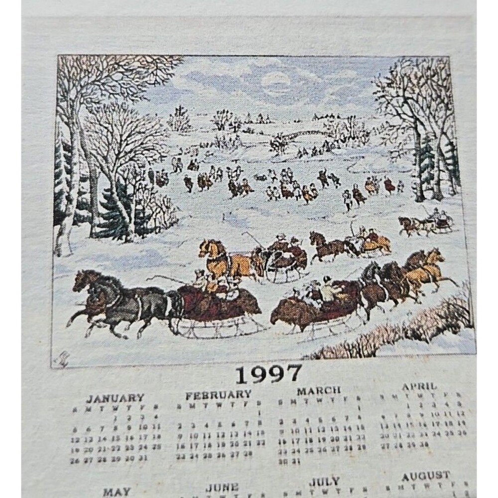 NIB Stonelea Calendar Towel 1997 Currier & Ives Central Park